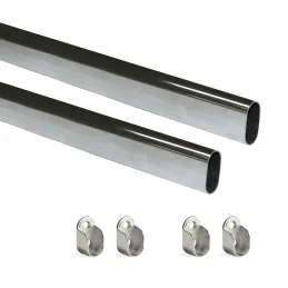 Set de 2 barres de penderie ovales avec supports / Chrome brillant