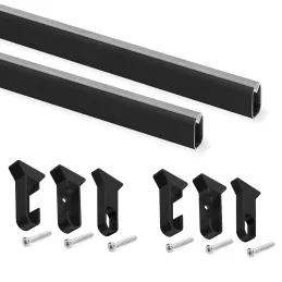 Lot de 2 barres de penderie ovales avec supports et joints / Noir mat