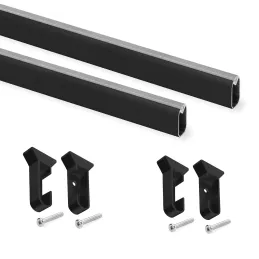 Lot de 2 barres de penderie ovales avec supports et joints / Noir mat