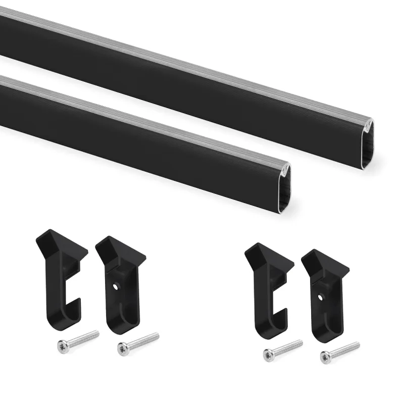 Lot de 2 barres de penderie ovales avec supports et joints / Noir mat