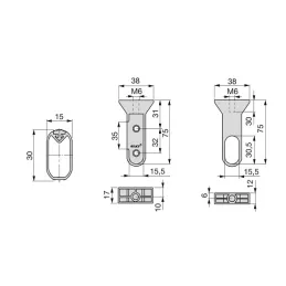 Ensemble de 2 tringles ovales pour cintres avec supports et joints / Aluminium