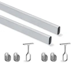 Lot de 2 barres de penderie ovales avec supports / Aluminium