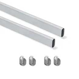 Lot de 2 barres de penderie ovales avec supports / Aluminium