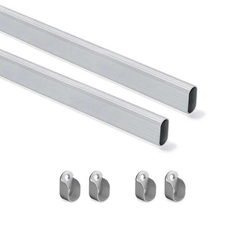 Lot de 2 barres de penderie ovales avec supports / Aluminium