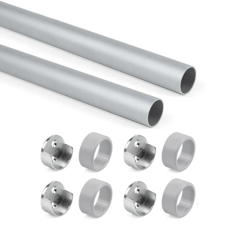 Lot de 2 tringles de penderie rondes avec supports / Aluminium