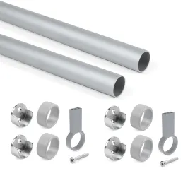 Lot de 2 tringles de penderie rondes avec supports / Aluminium