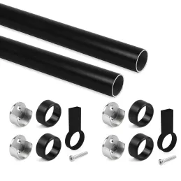 Lot de 2 tringles rondes pour cintres avec supports / Noir mat