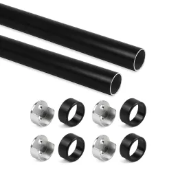 Lot de 2 tringles rondes pour cintres avec supports / Noir mat