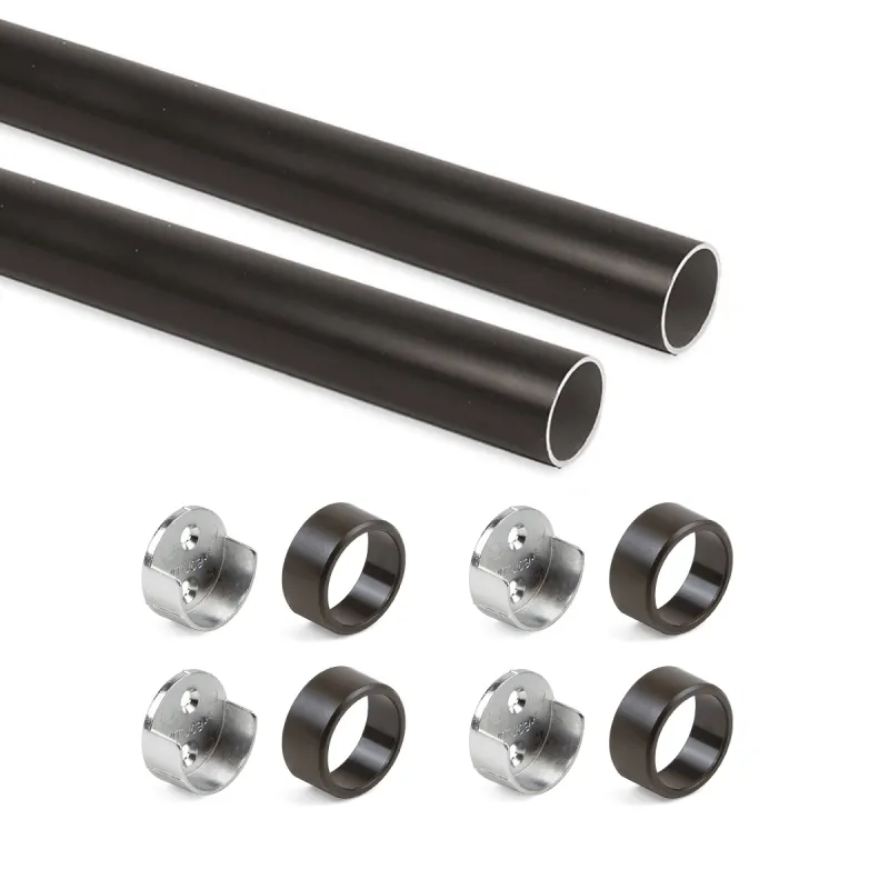 Lot de 2 tringles rondes pour cintres avec supports / Marron foncé