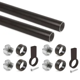 Lot de 2 tringles rondes pour cintres avec supports / Marron foncé