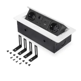 Prise encastrable escamotable ATOMIA 2x230 V + 2xUSB avec recharge A/C + HDMI + RJ45 / Blanc