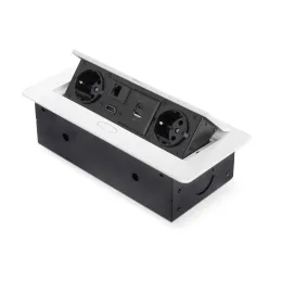 Prise encastrable escamotable ATOMIA 2x230 V + 2xUSB avec recharge A/C + HDMI + RJ45 / Blanc