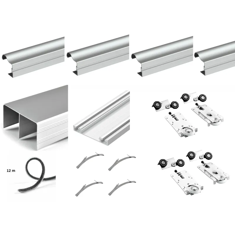 Ensemble de quincaillerie pour deux portes coulissantes OMEGA B RAMA – 2 m / Aluminium