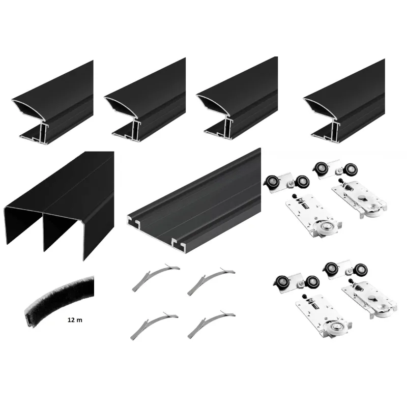 Ensemble de quincaillerie pour deux portes coulissantes MULTIOMEGA W RAMA – 2 m / Noir mat