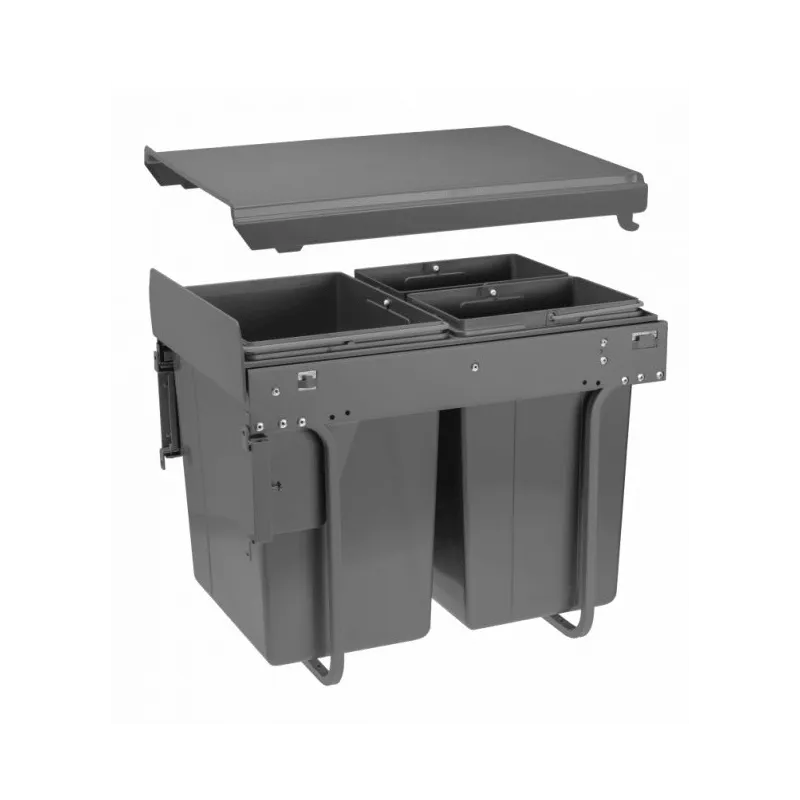 Poubelle coulissante PLUTO 400 mm avec fixation sur la porte – 1×20 l + 2×10 l / Anthracite