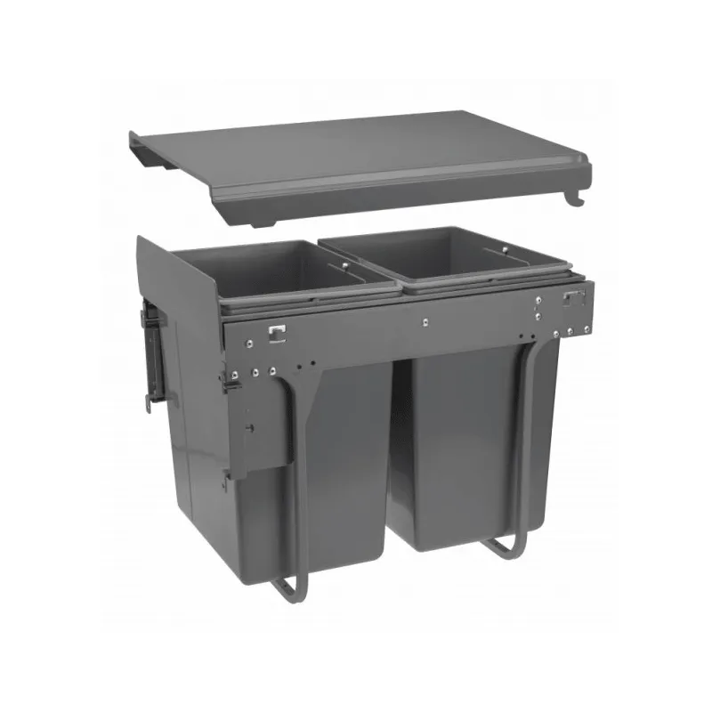 Poubelle coulissante PLUTO 400 mm avec fixation sur la porte – 2×20 L / Anthracite