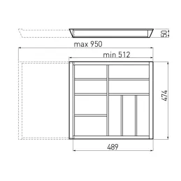 Range-couverts réglable en bois UNIVERS pour une profondeur de 500 mm / Hêtre