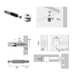Kit de ferrures d’assemblage tige + excentrique 18 / nickel – 10 pièces