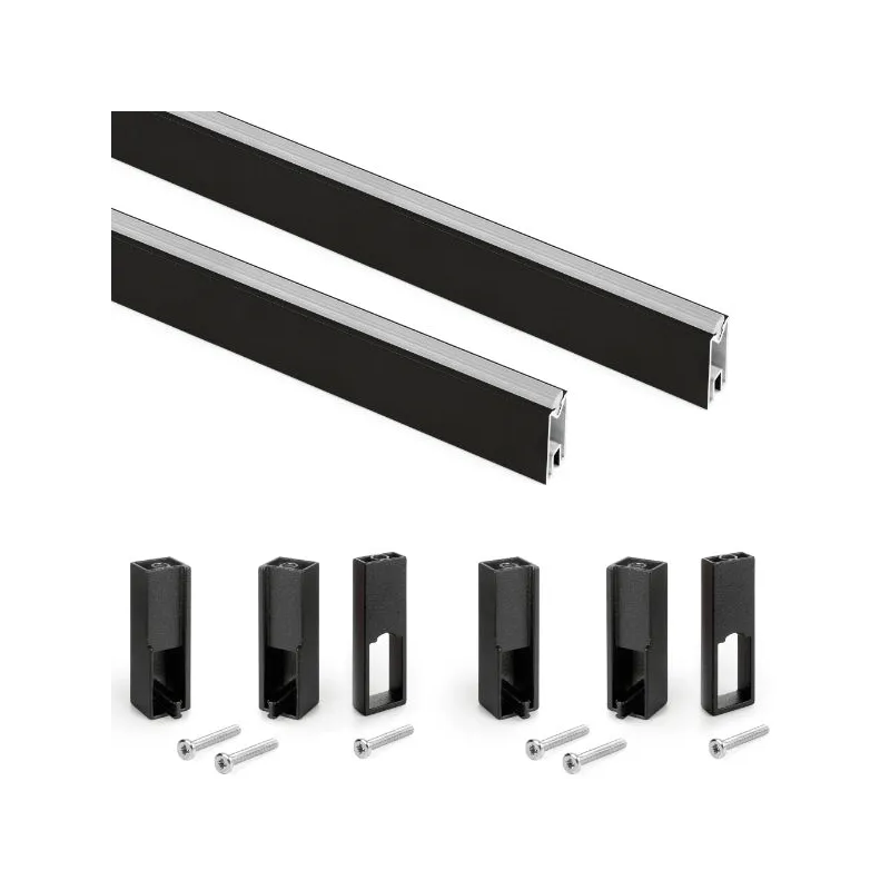 Lot de 2 barres de penderie LUXE avec joint et supports / Noir texturé