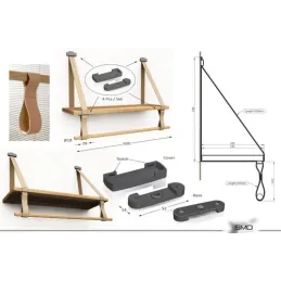 Support d’étagère en cuir FLORENCIA avec attaches pour barre / Cuir noir – paire
