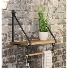 Support d’étagère en cuir FLORENCIA avec attaches pour barre / Cuir noir – paire