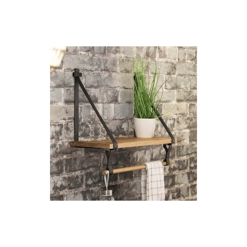 Support d’étagère en cuir FLORENCIA avec attaches pour barre / Cuir noir – paire