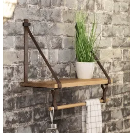 Support d’étagère en cuir FLORENCIA avec attaches pour barre / Cuir marron – paire