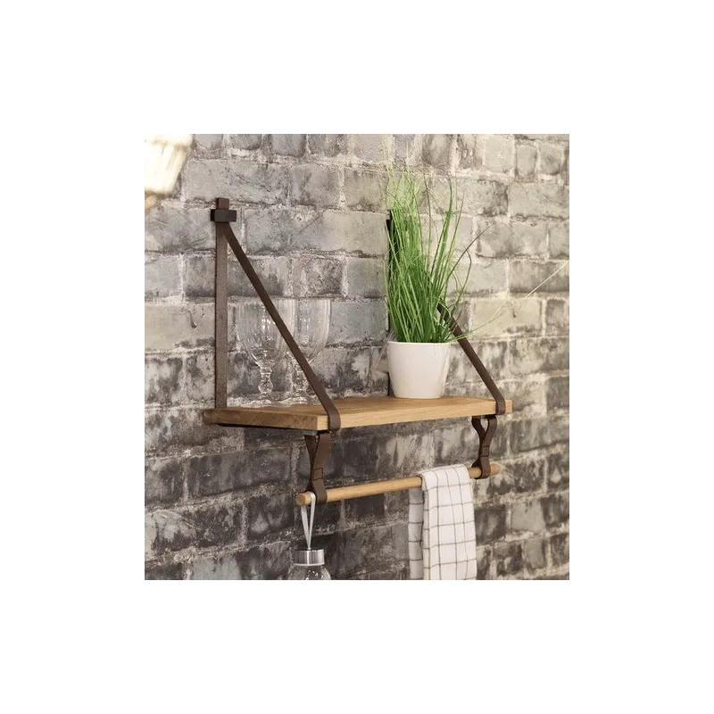 Support d’étagère en cuir FLORENCIA avec attaches pour barre / Cuir marron – paire