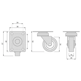 Roue de meuble LIBRA 30 mm sans frein / Grise