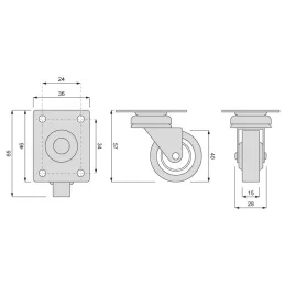 Roue de meuble LIBRA 40 mm sans frein / Grise