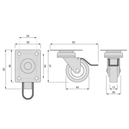 Roue de meuble LIBRA 40 mm avec frein / Grise
