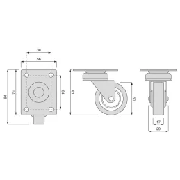 Roulettes de meuble LIBRA 60 mm sans frein / Gris