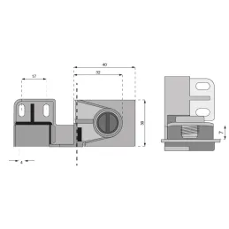Charnière centrale pour porte en verre UNION sans perçage / Chrome brillant
