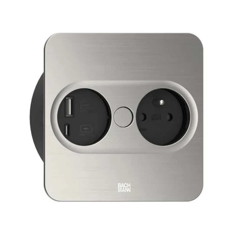Prise électrique Twist square 1x 230V + USB A-C / Inox