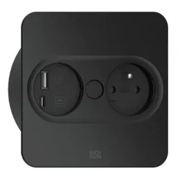 Prise électrique Twist carrée 1× 230 V + USB A-C / Noir mat