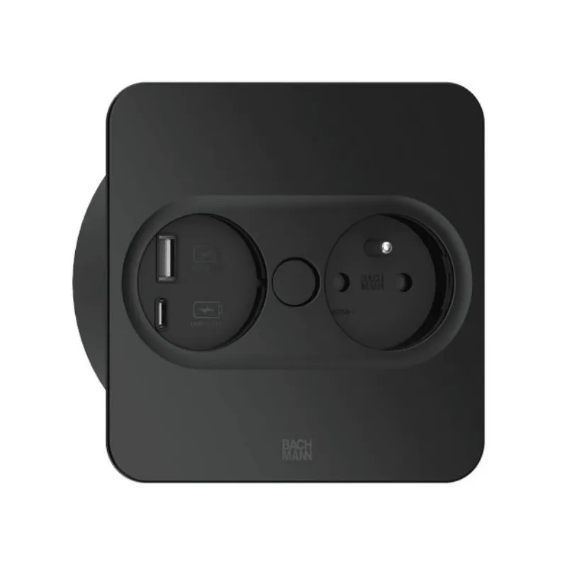 Prise électrique Twist carrée 1× 230 V + USB A-C / Noir mat