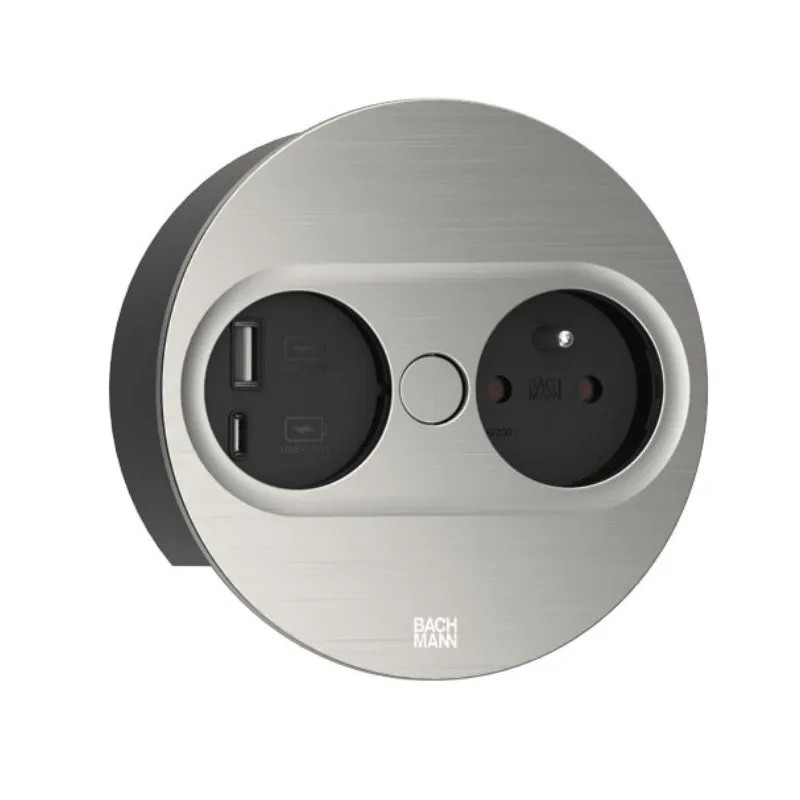 Prise électrique Twist ovale 1x 230 V + USB A-C / Acier inoxydable