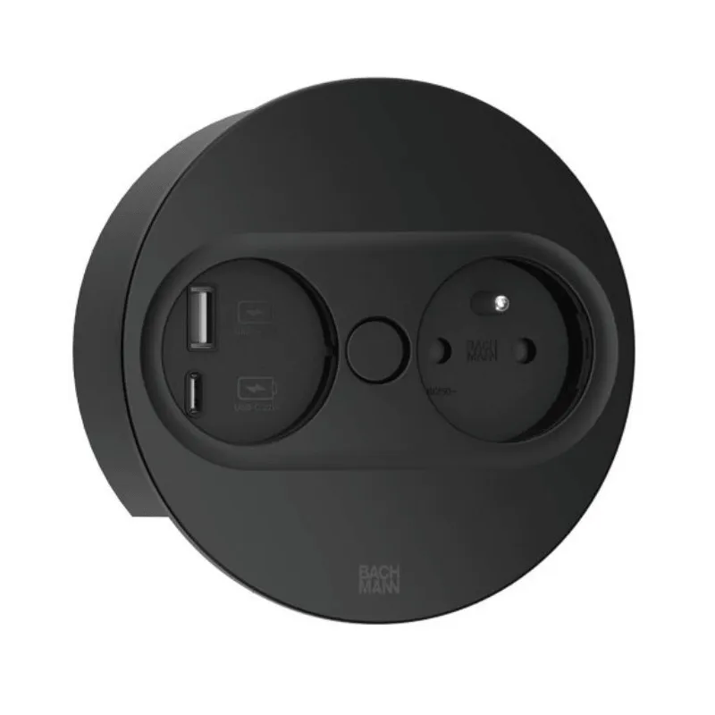 Prise électrique Twist ovale 1x 230 V + USB A-C / Noir mat