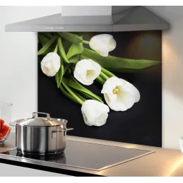 Crédence en verre pour plaque de cuisson 600 mm / Tulipes blanches