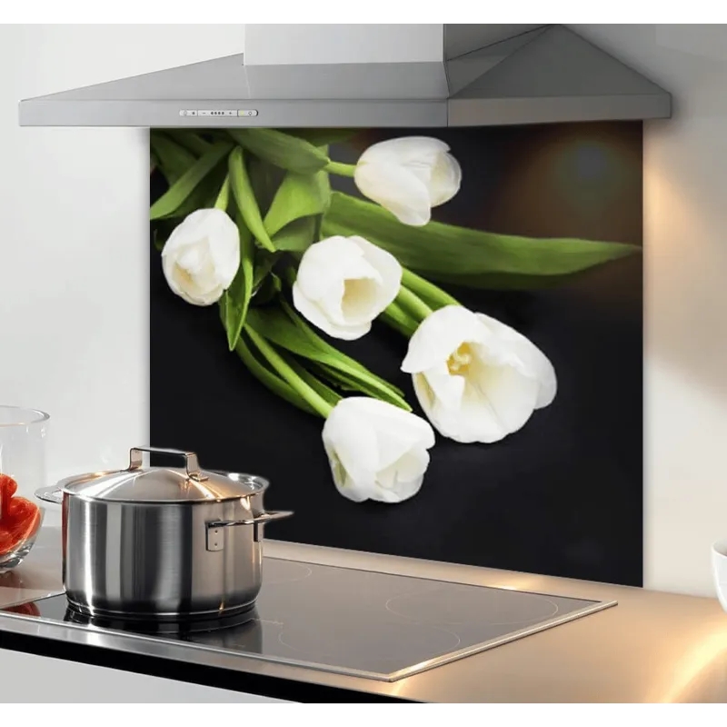 Crédence en verre pour plaque de cuisson 600 mm / Tulipes blanches