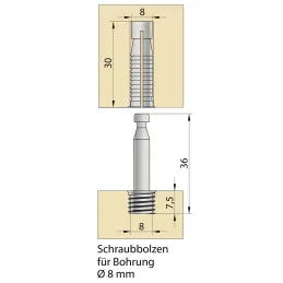 Goujon de raccordement pour assemblages invisibles avec tourillon KNAPP 8 mm / Noir – 10 pièces