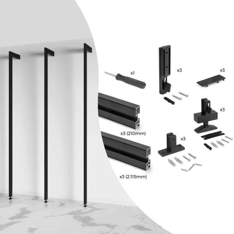 Système modulaire de dressing ZERO 2115 mm – 3 montants / Noir mat