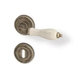 Poignée sur rosace CERAN / Bronze patiné - porcelaine blanche