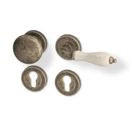Poignée sur rosace CERAN / Bronze patiné - porcelaine blanche