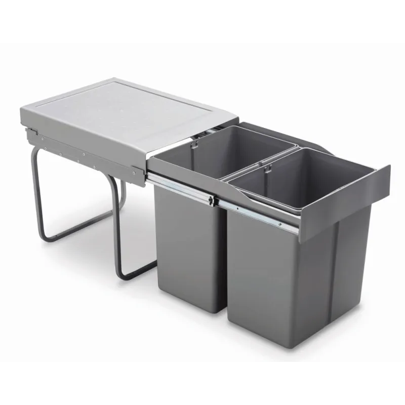 Poubelle coulissante LINEA 400 mm – 2 × 21 L / Grise