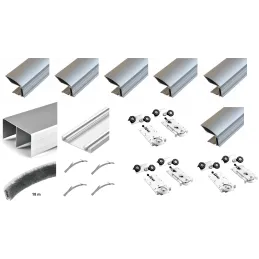 Kit de ferrures pour trois portes coulissantes MULTIOMEGA W RAMA – 3 m / Aluminium