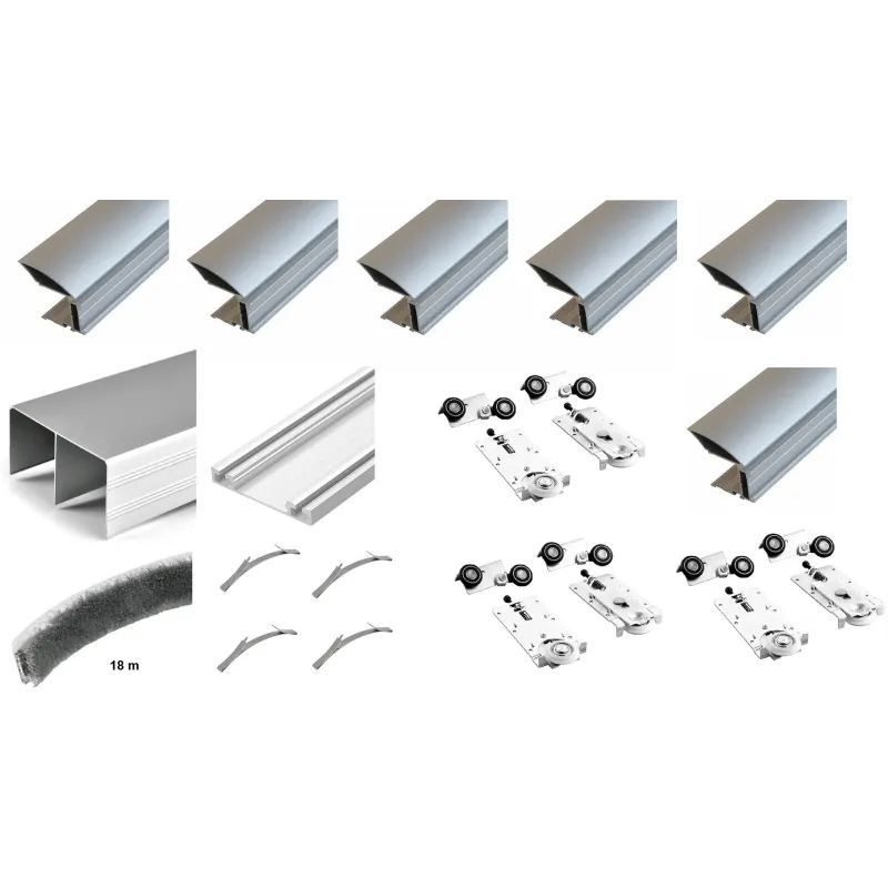 Kit de ferrures pour trois portes coulissantes MULTIOMEGA W RAMA – 3 m / Aluminium