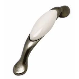 Poignée GAUDIA / vieil argent + porcelaine vanille