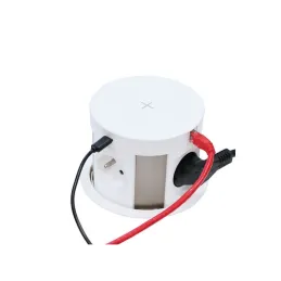 Prise escamotable avec recharge sans fil, 4 prises 230 V + 2 ports USB de recharge A/C + RJ45 / Blanc