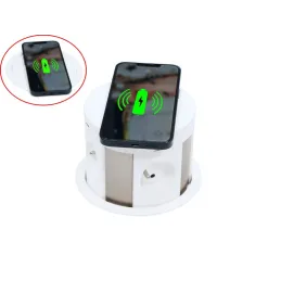 Prise escamotable avec recharge sans fil, 4 prises 230 V + 2 ports USB de recharge A/C + RJ45 / Blanc